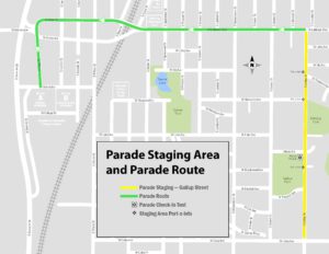Parade staging area and route map