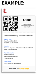 Example of the QR code received when purchasing a pancake breakfast ticket 