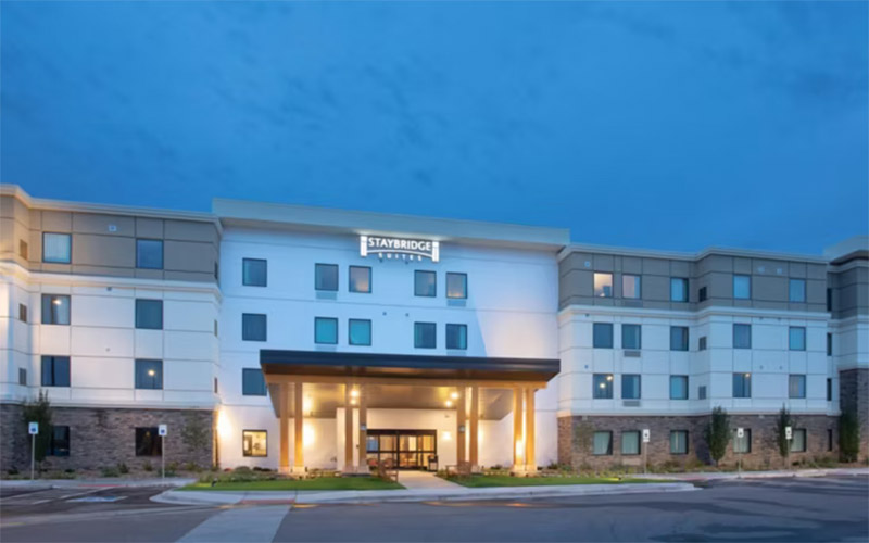 Photo of entrance to Staybridge hotel.