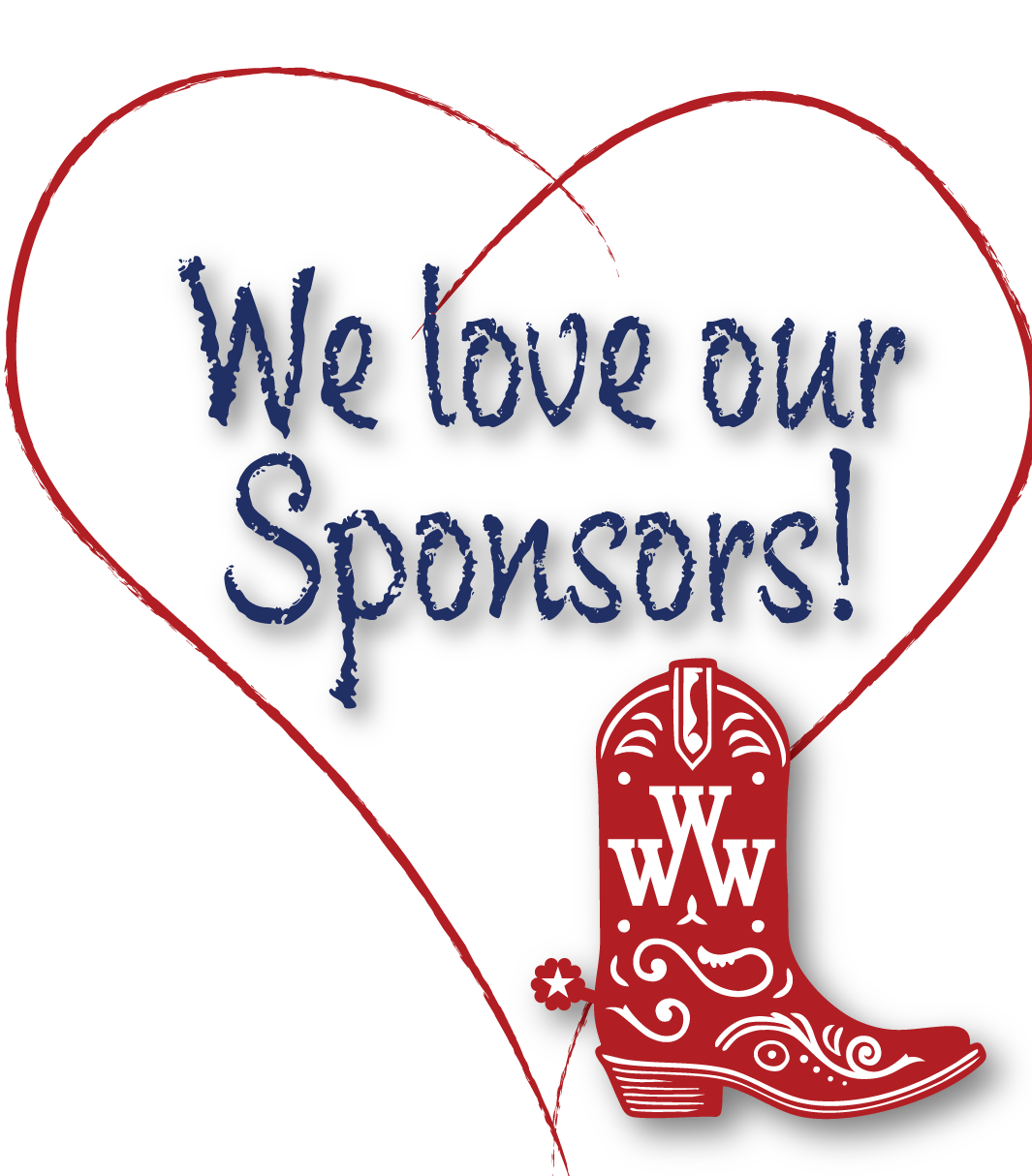 Hollow heart shape with "We love our sponsors" written inside.